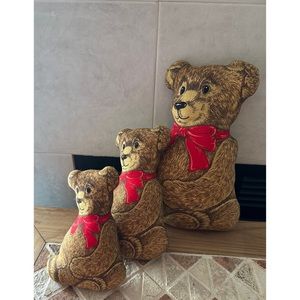 Lot Of 3 Vintage 80s Cranston Cut & Sew Old Fashion Teddy Bear Pillows 12” 10” 8
